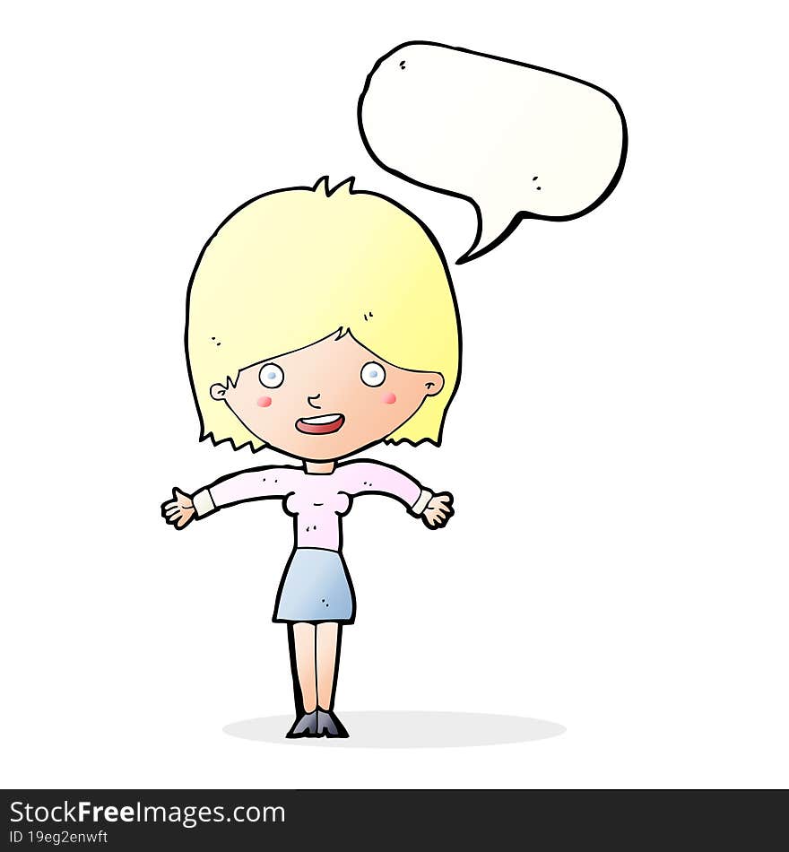 cartoon excited woman with speech bubble