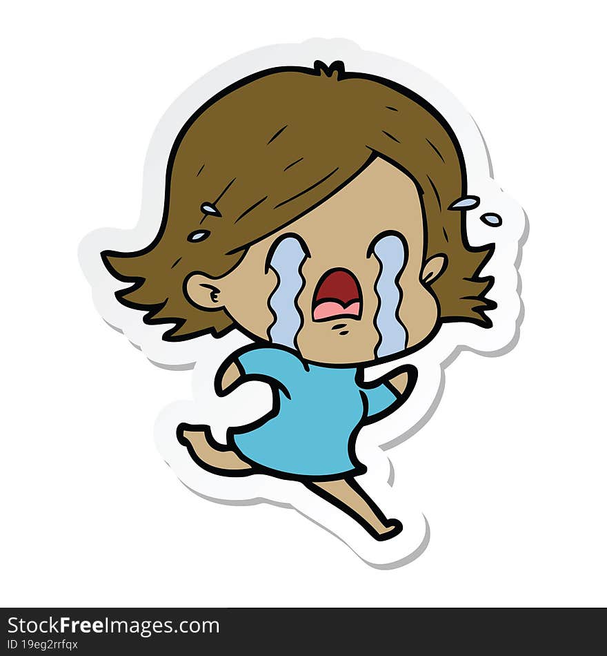 Sticker Of A Cartoon Woman Crying