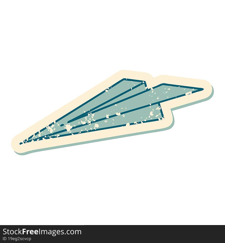 distressed sticker tattoo style icon of a paper aeroplane