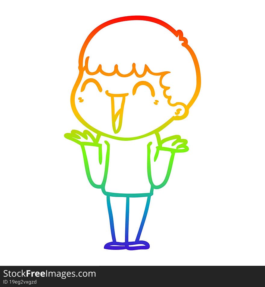 rainbow gradient line drawing of a cartoon happy man