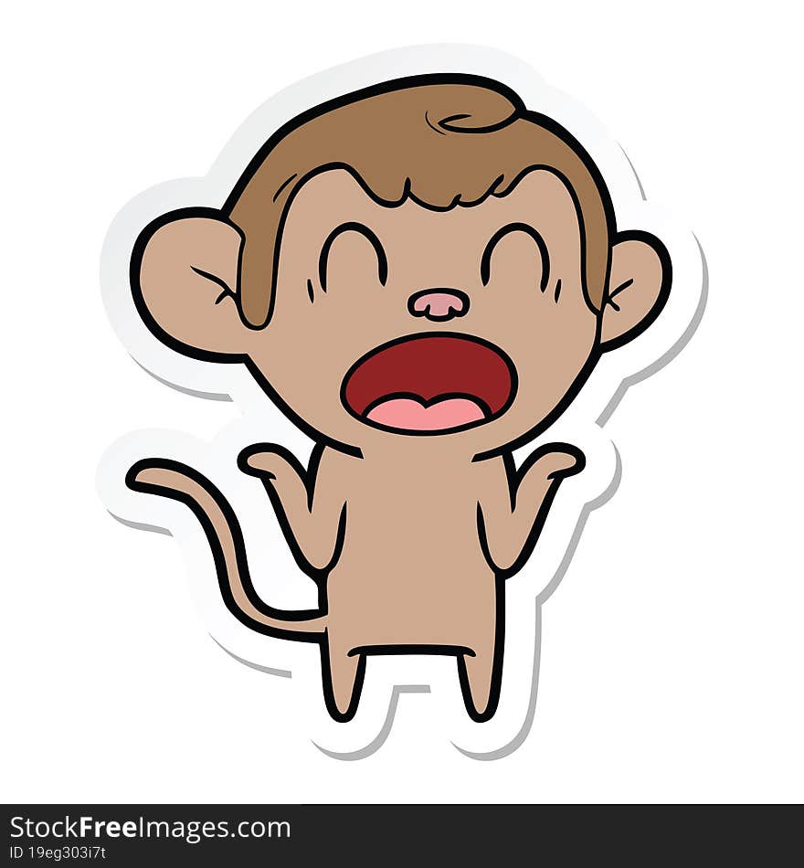 sticker of a shouting cartoon monkey shrugging shoulders