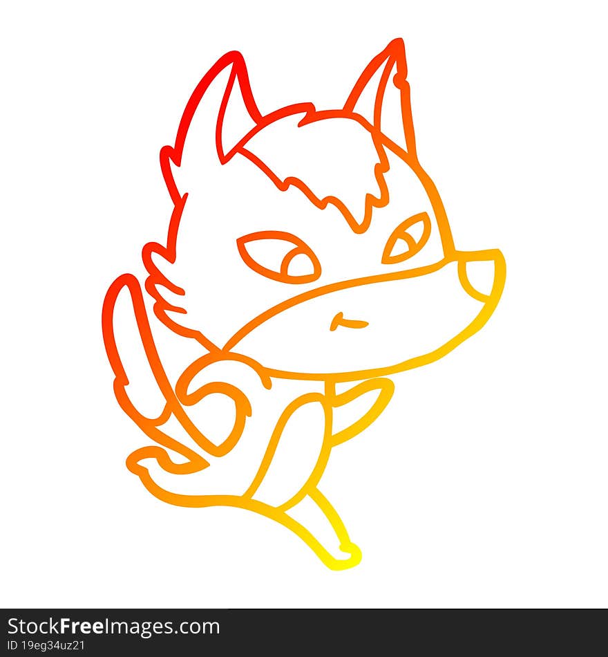 warm gradient line drawing friendly cartoon wolf running