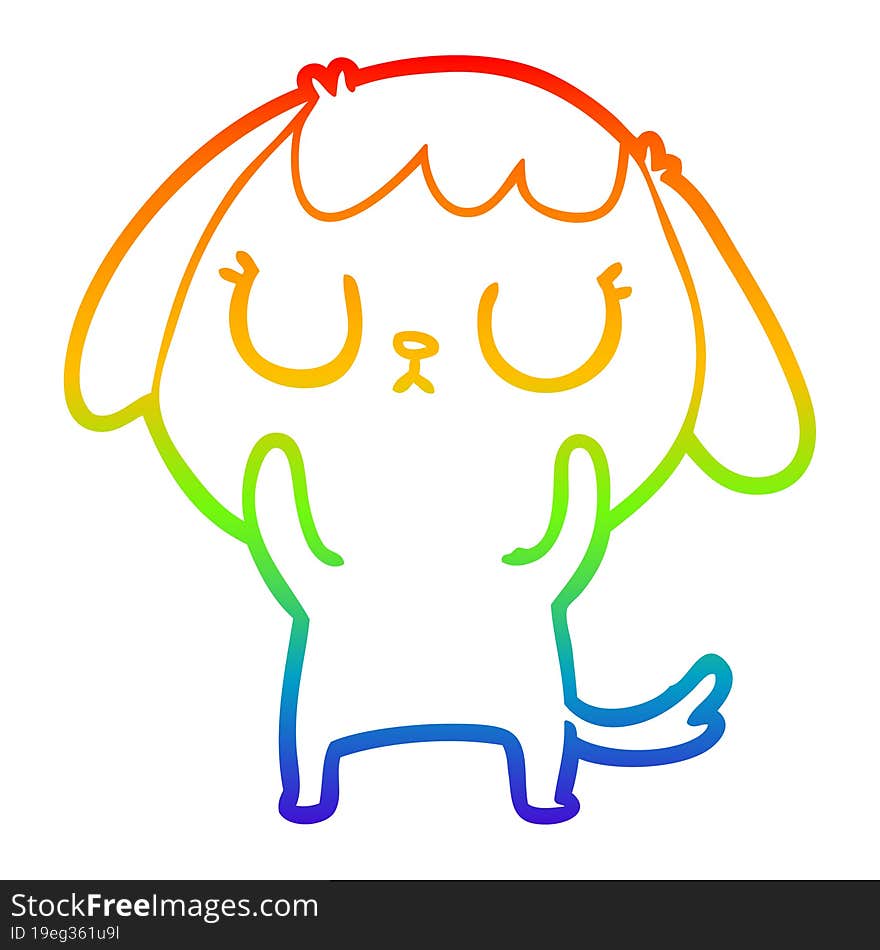 rainbow gradient line drawing of a cute cartoon dog