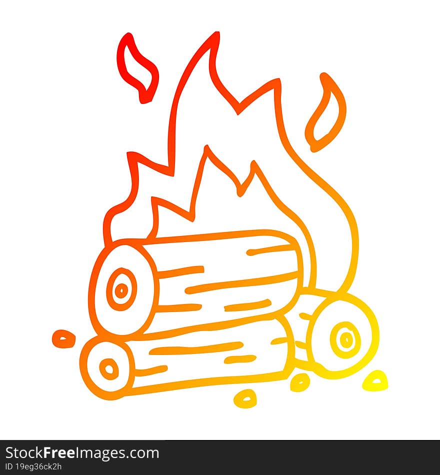 Warm Gradient Line Drawing Cartoon Burning Logs