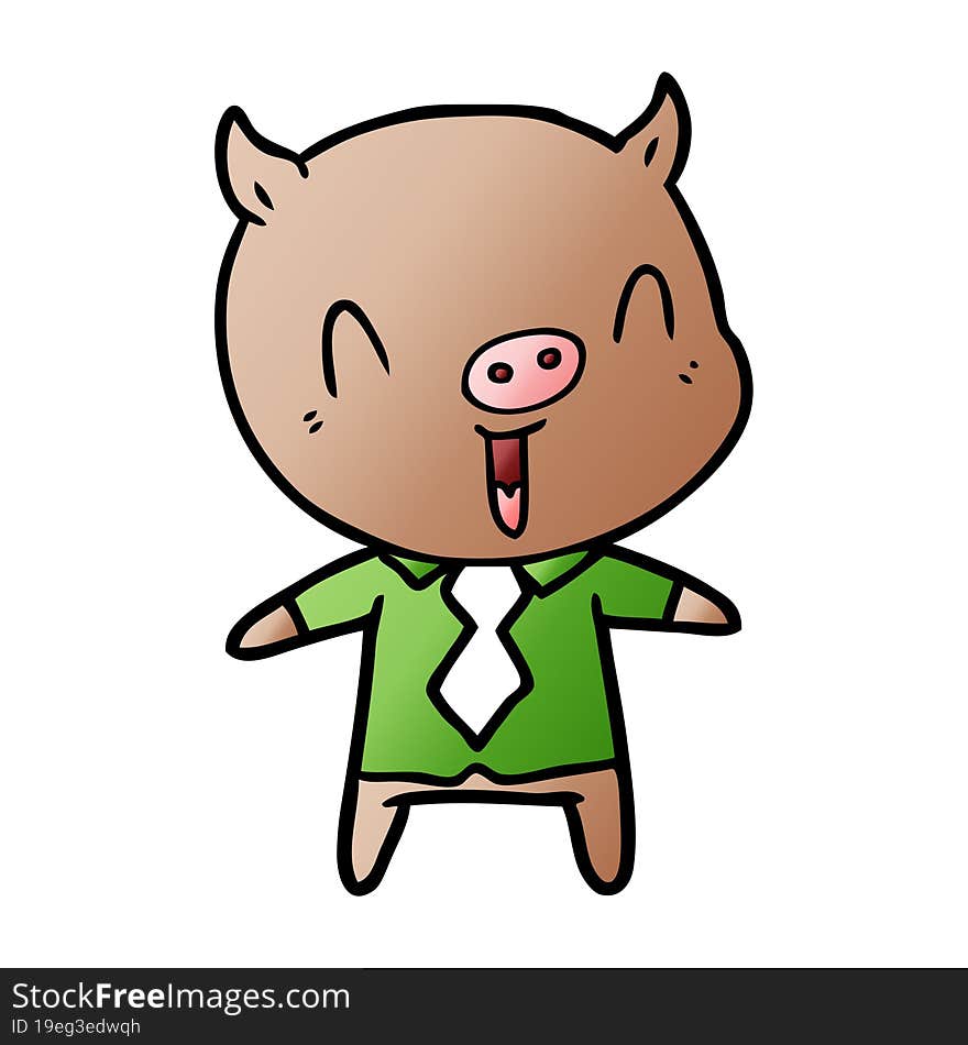 happy cartoon pig wearing shirt and tie. happy cartoon pig wearing shirt and tie