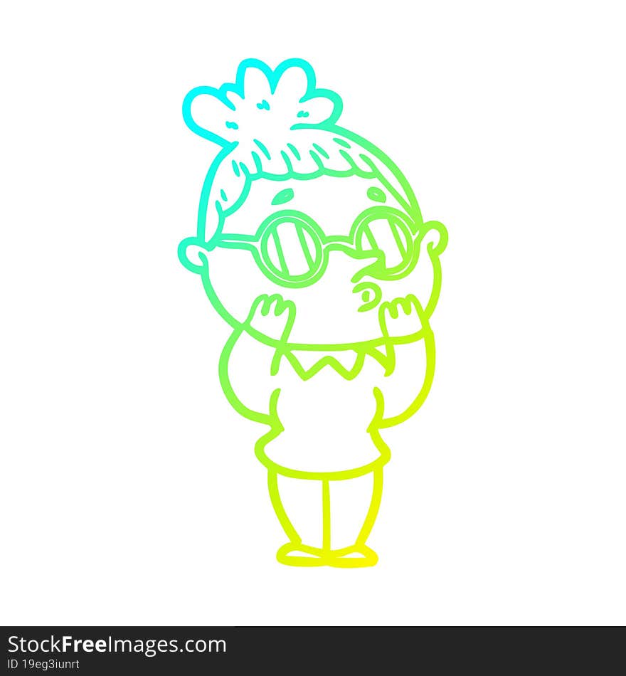 cold gradient line drawing cartoon woman wearing glasses