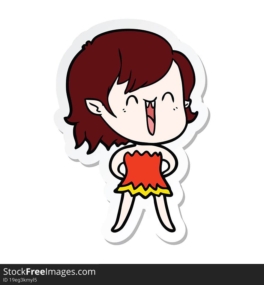 sticker of a cute cartoon happy vampire girl