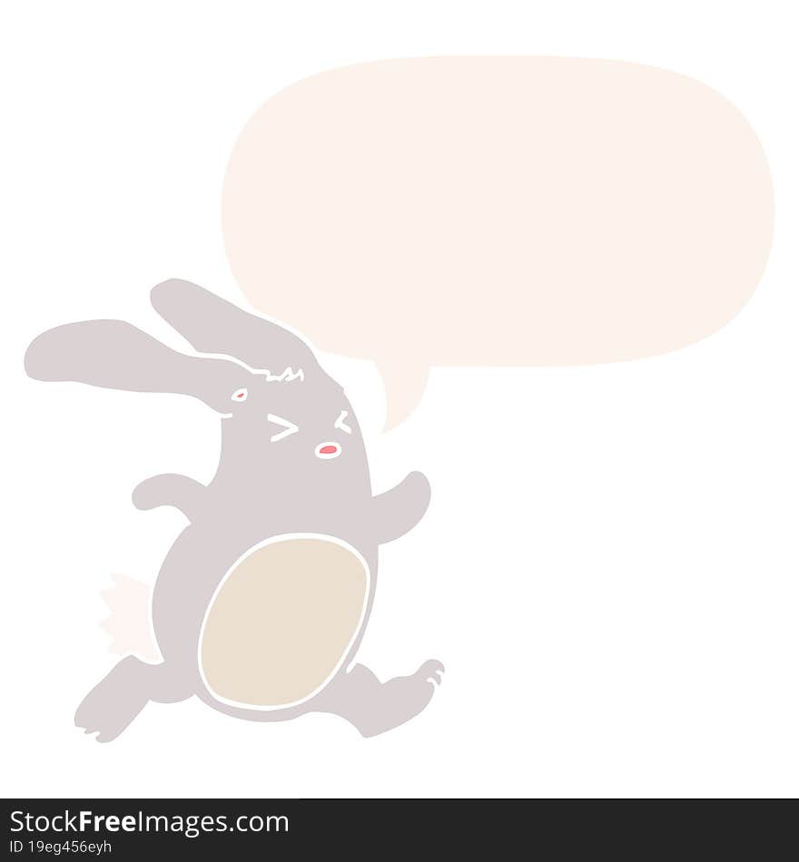 cartoon rabbit with speech bubble in retro style