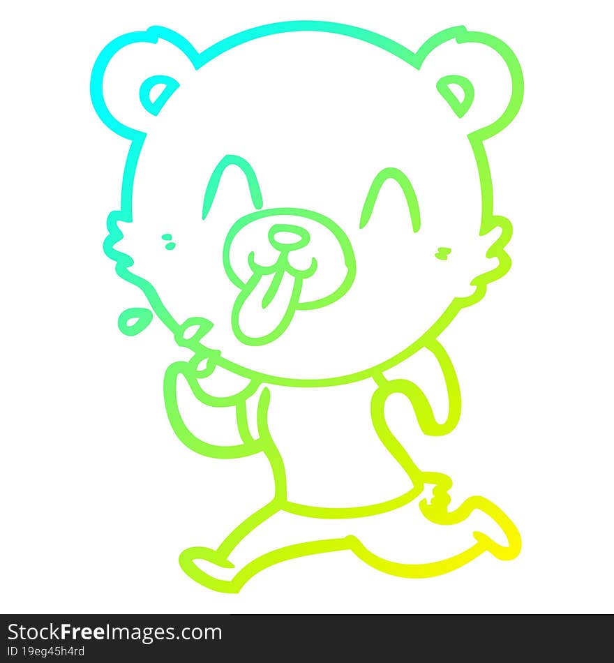 cold gradient line drawing of a rude cartoon polar bear sticking out tongue