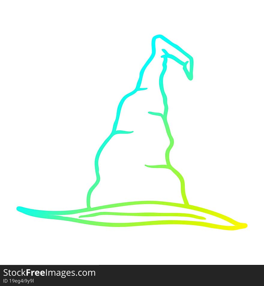 Cold Gradient Line Drawing Cartoon Witch Hat