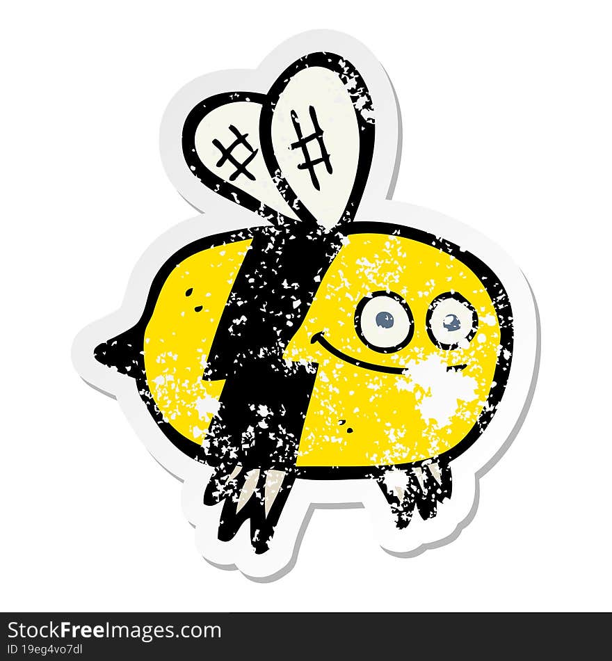 distressed sticker of a cartoon bee