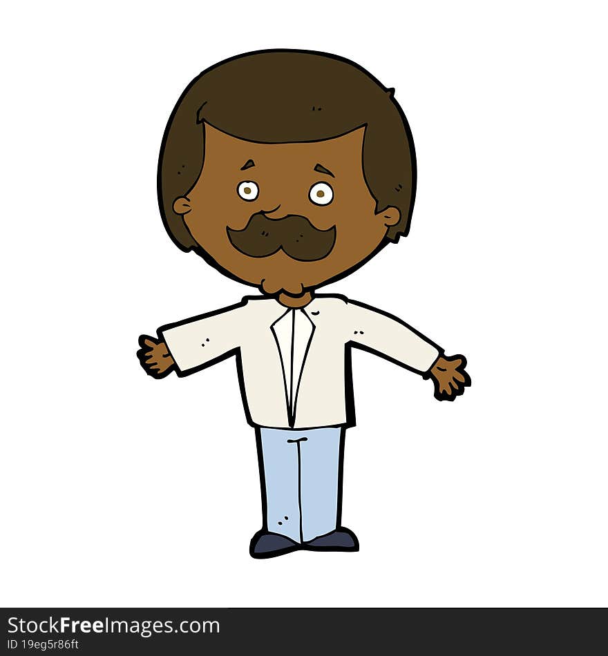 Cartoon Mustache Man With Open Arms