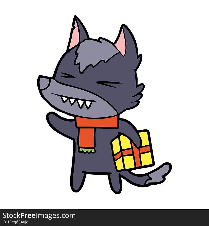 angry christmas wolf cartoon. angry christmas wolf cartoon