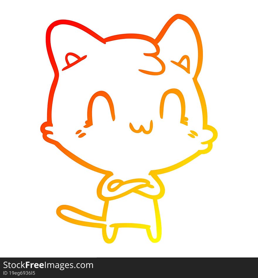 warm gradient line drawing of a cartoon happy cat