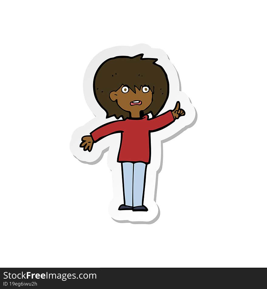 sticker of a cartoon woman asking question