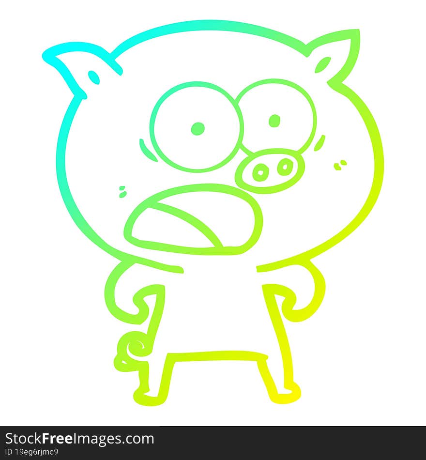 cold gradient line drawing of a cartoon pig shouting