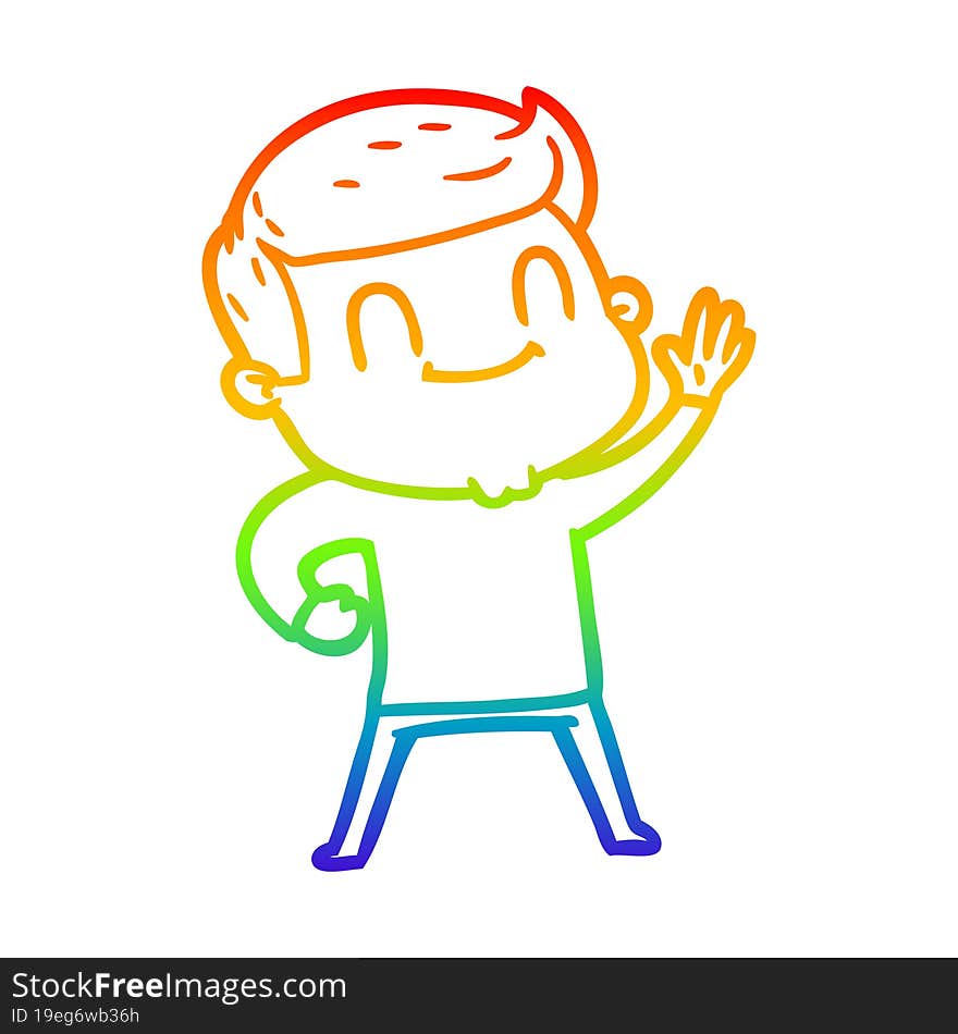 rainbow gradient line drawing of a cartoon friendly man