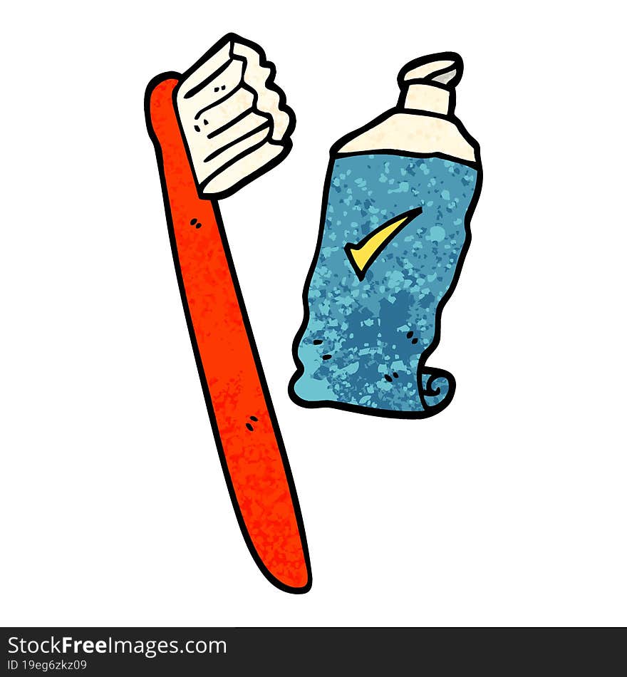 grunge textured illustration cartoon tooth brush and paste