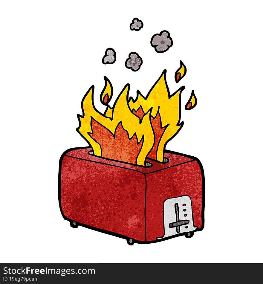 cartoon burning toaster. cartoon burning toaster