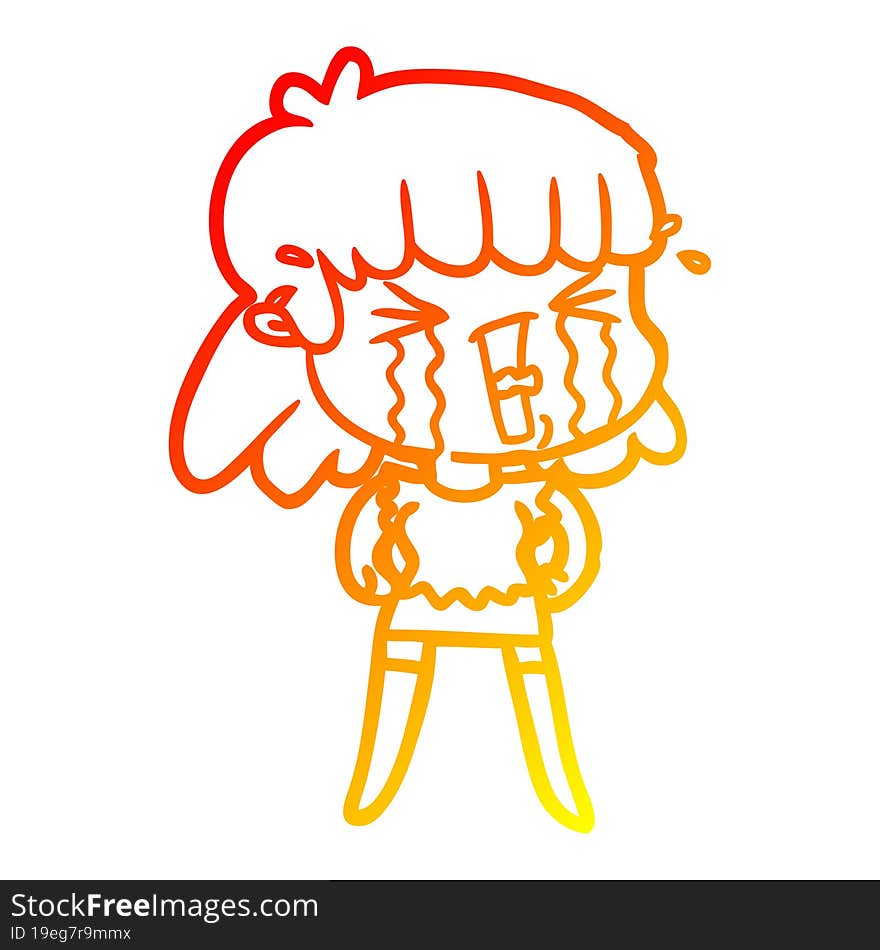 warm gradient line drawing of a cartoon woman crying