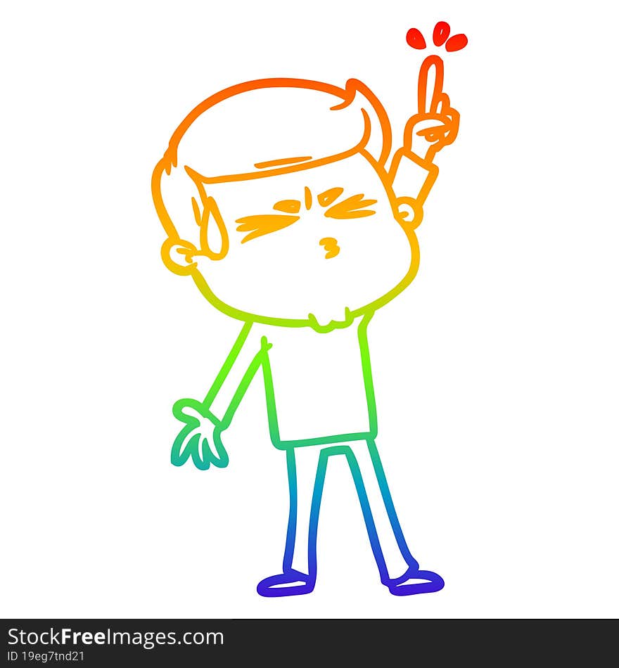 Rainbow Gradient Line Drawing Cartoon Man Sweating