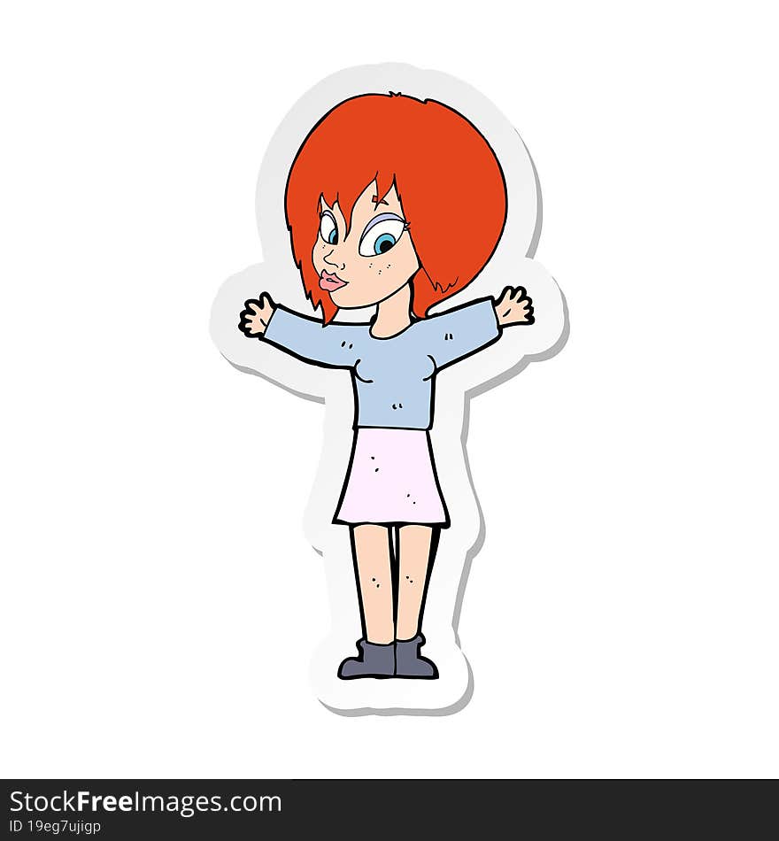 sticker of a cartoon woman with open arms