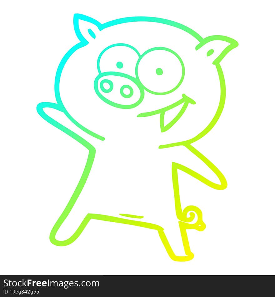 cold gradient line drawing of a cheerful dancing pig cartoon