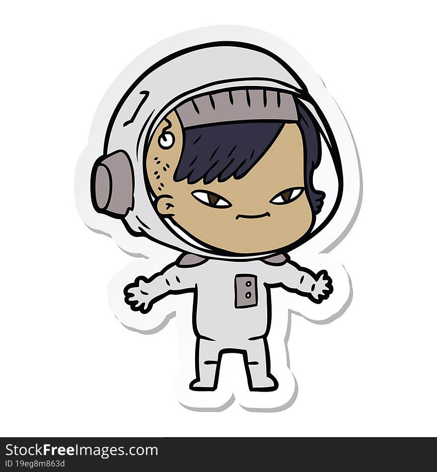 Sticker Of A Cartoon Astronaut Woman