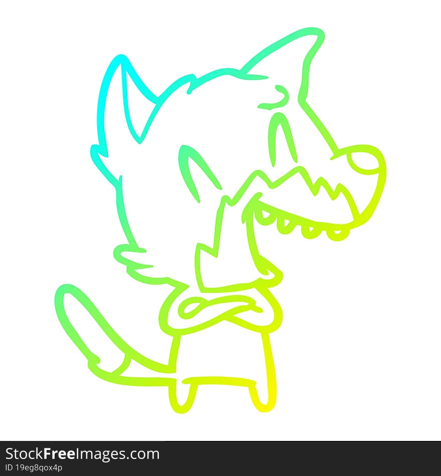 Cold Gradient Line Drawing Laughing Fox Cartoon