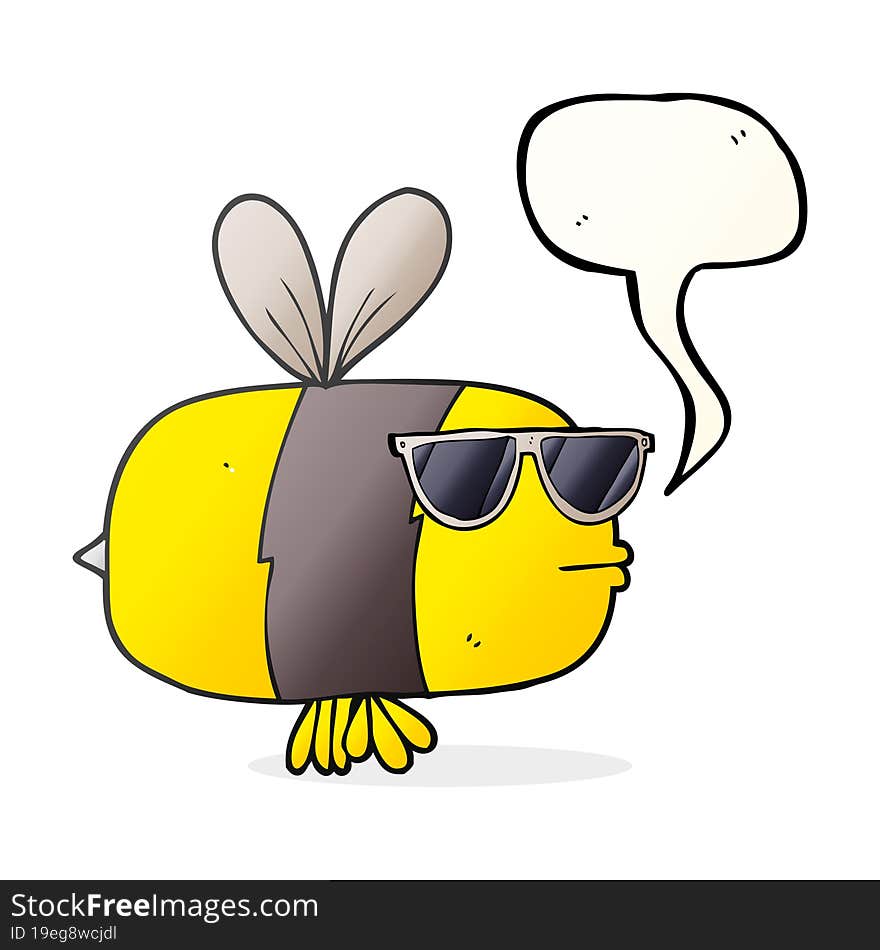 freehand drawn speech bubble cartoon bee wearing sunglasses