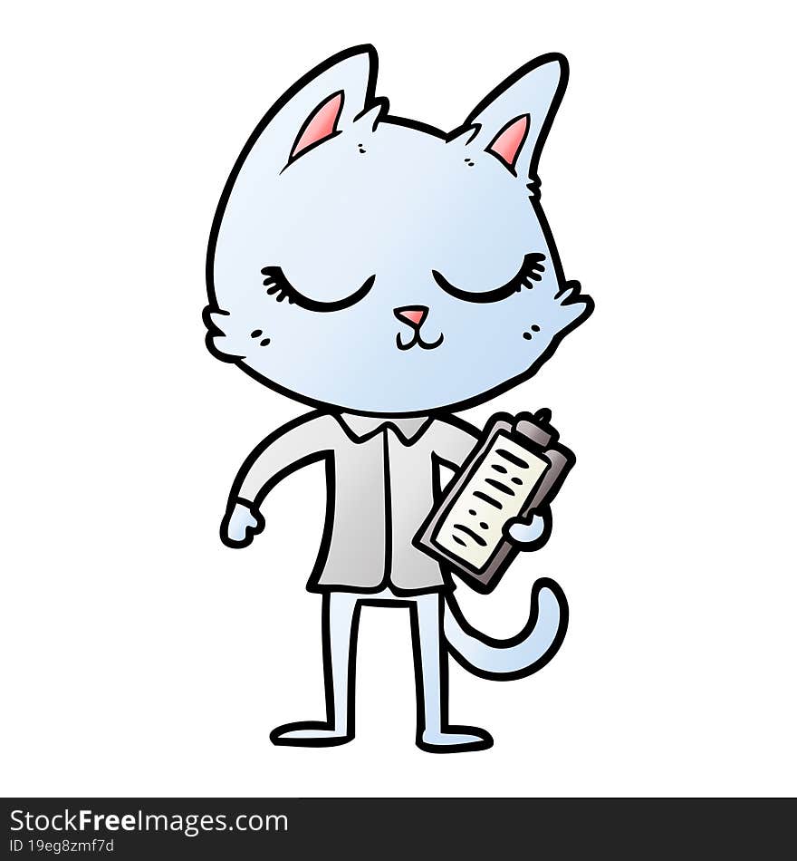 calm cartoon cat with clipboard. calm cartoon cat with clipboard