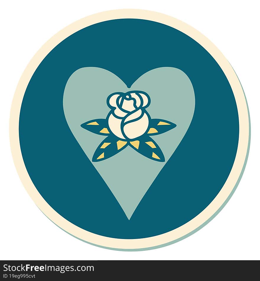 sticker of tattoo in traditional style of a heart and flowers. sticker of tattoo in traditional style of a heart and flowers