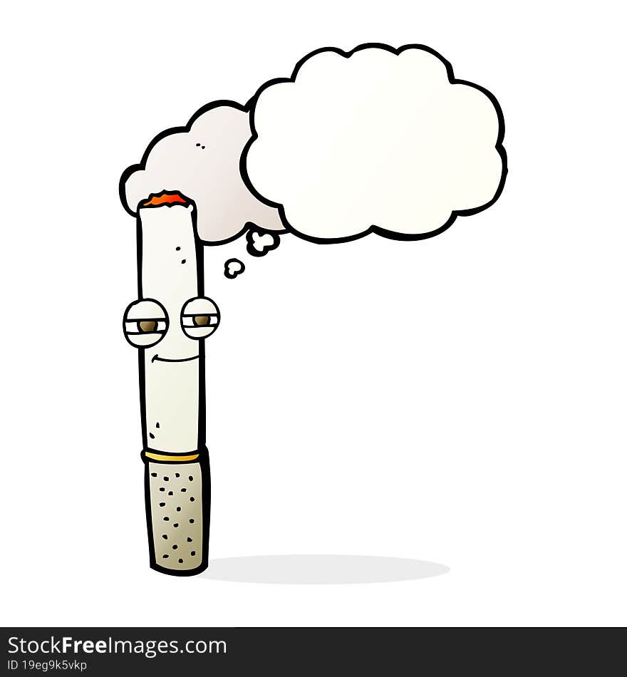 cartoon happy cigarette with thought bubble