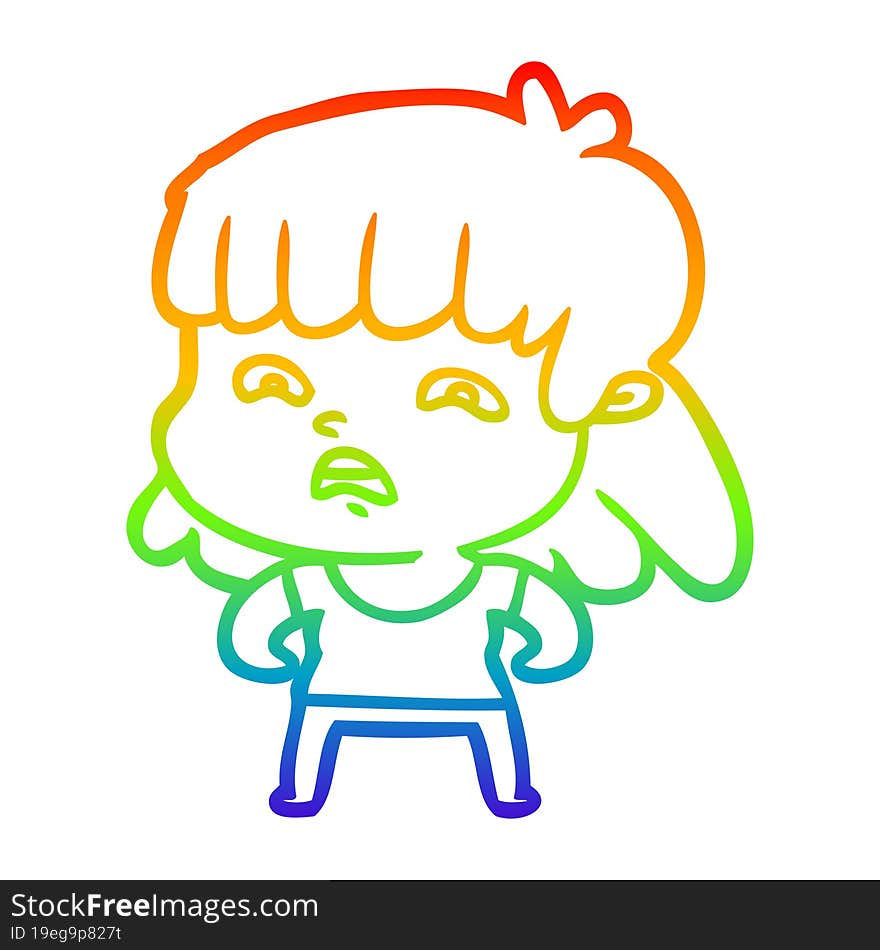 rainbow gradient line drawing cartoon worried woman