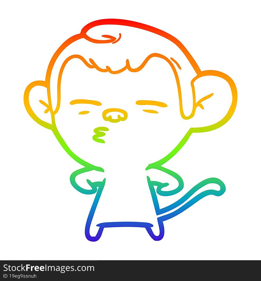 rainbow gradient line drawing cartoon suspicious monkey