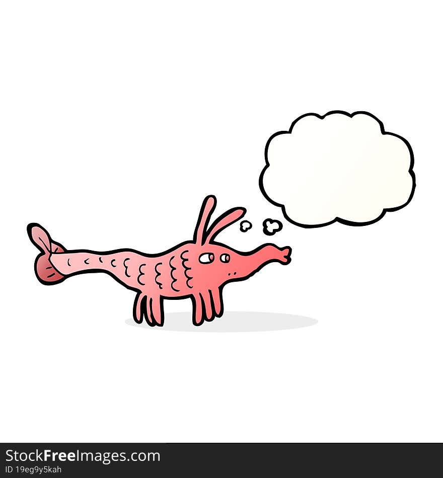 cartoon shrimp with thought bubble