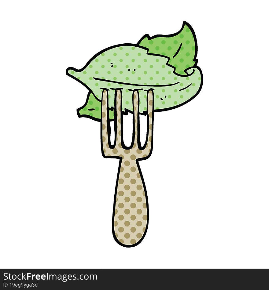 Comic Book Style Cartoon Salad Leaves On Fork