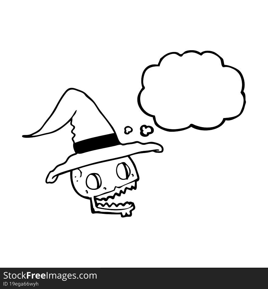 thought bubble cartoon skull wearing witch hat