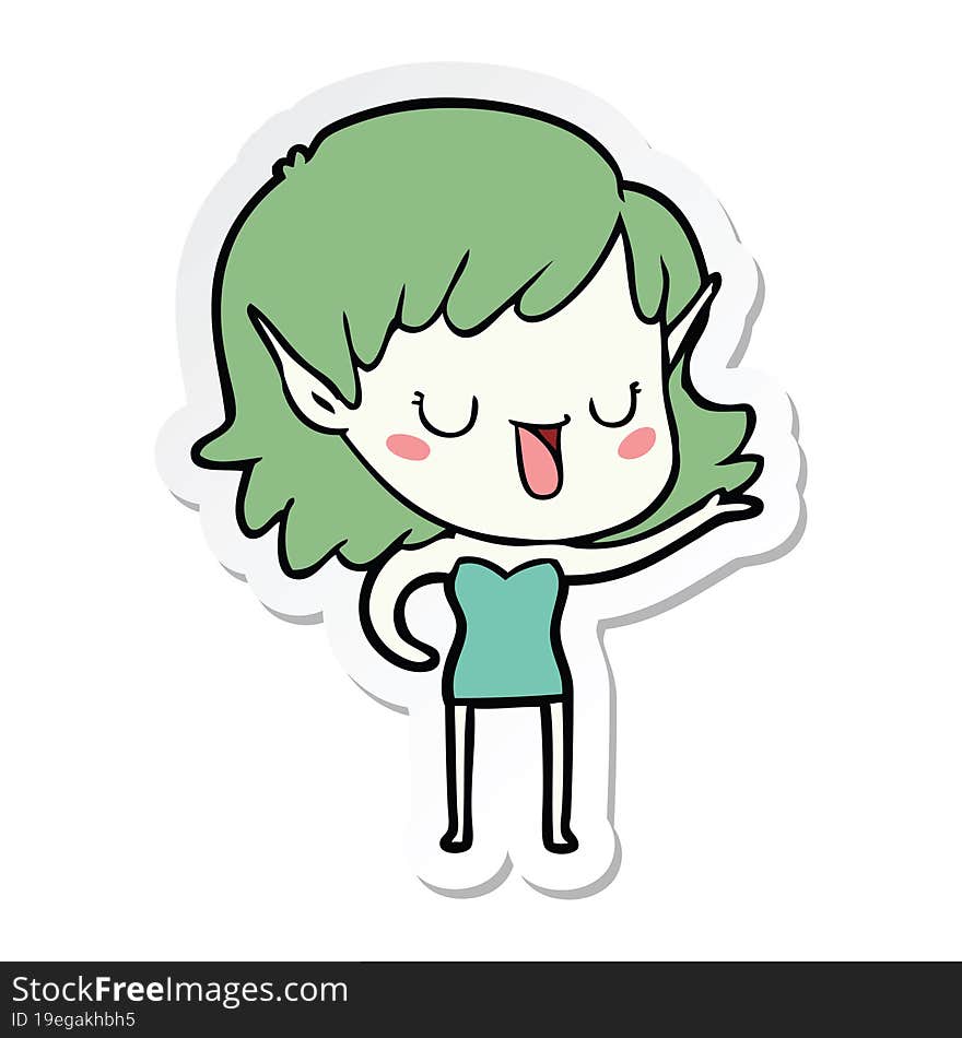 Sticker Of A Cartoon Elf Girl