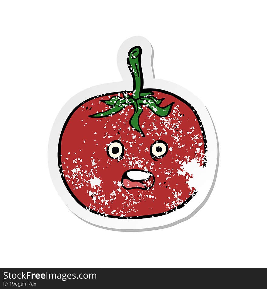 retro distressed sticker of a cartoon tomato