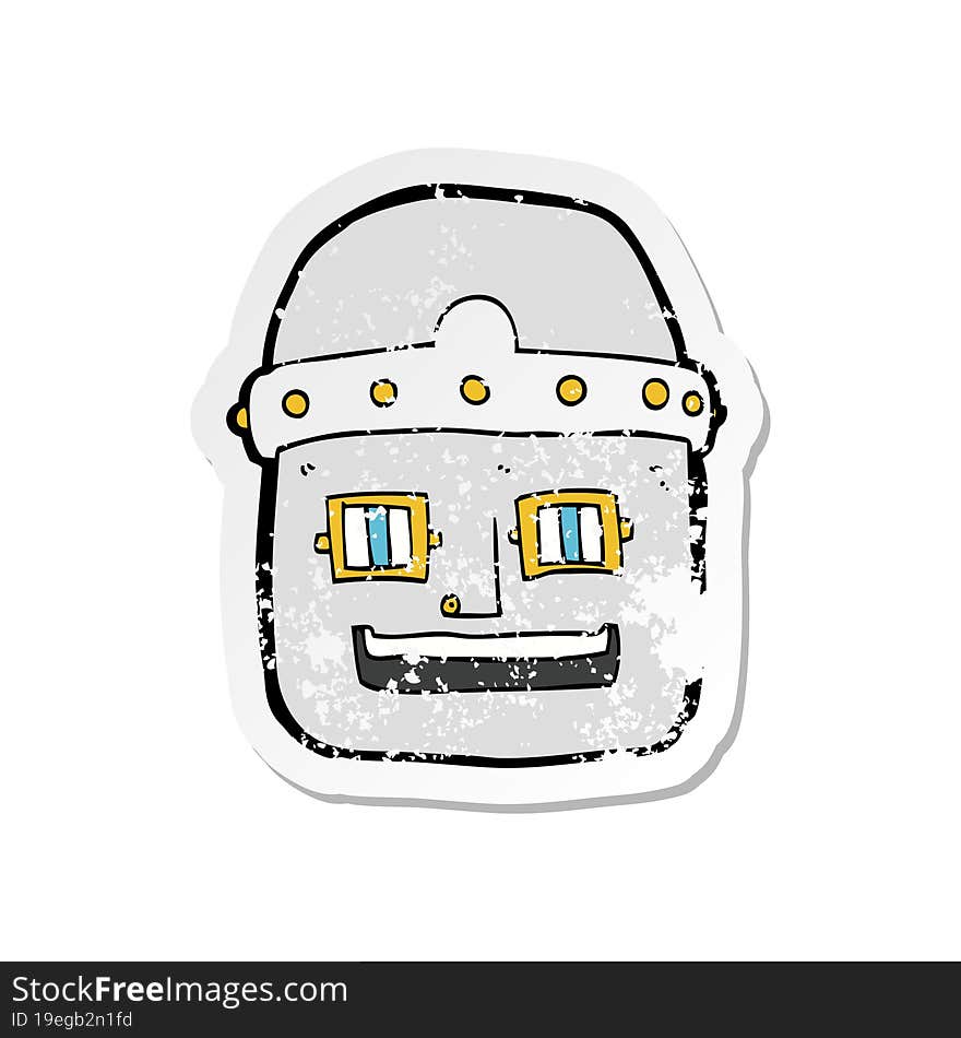 retro distressed sticker of a cartoon robot head