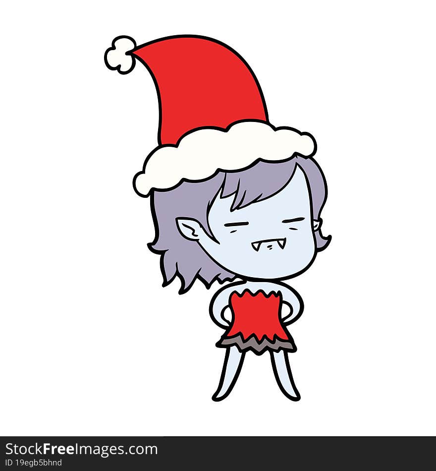 line drawing of a undead vampire girl wearing santa hat