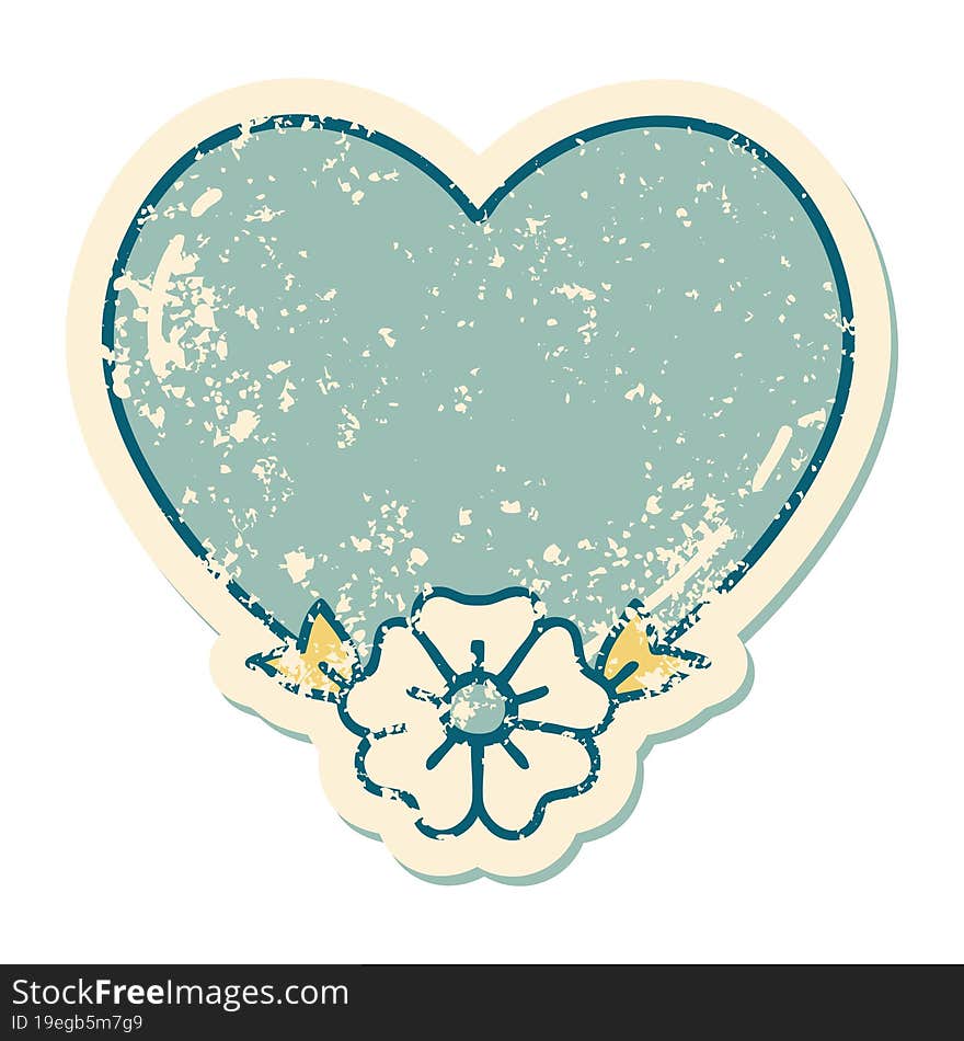 iconic distressed sticker tattoo style image of a heart and flower. iconic distressed sticker tattoo style image of a heart and flower