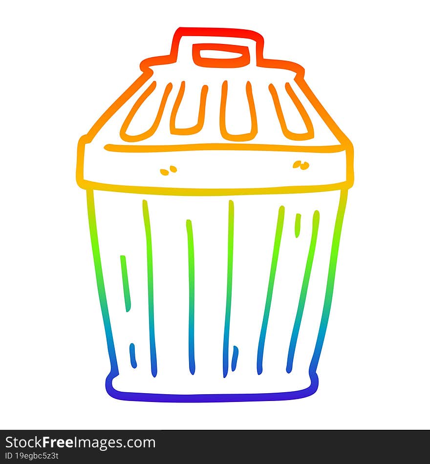 rainbow gradient line drawing of a cartoon waste bin