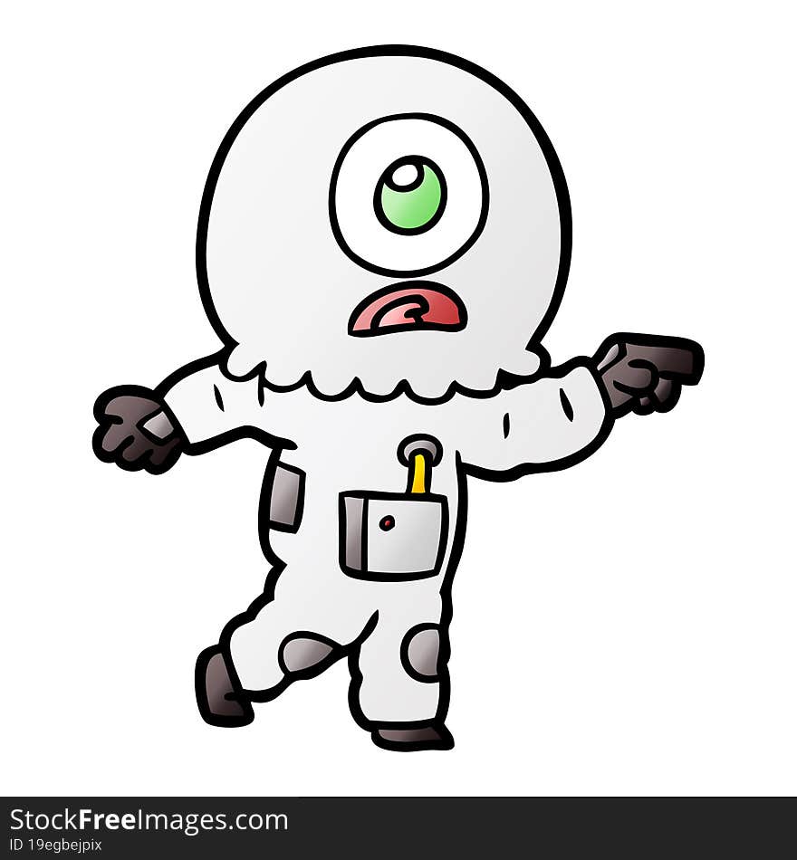 cartoon cyclops alien spaceman pointing. cartoon cyclops alien spaceman pointing