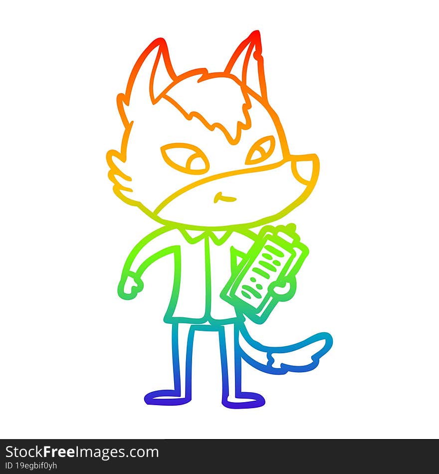 rainbow gradient line drawing friendly cartoon wolf manager