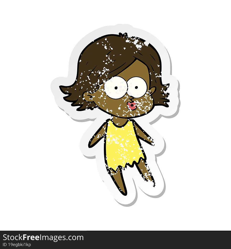 distressed sticker of a cartoon girl pouting