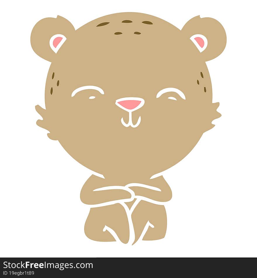 Happy Flat Color Style Cartoon Bear Sitting