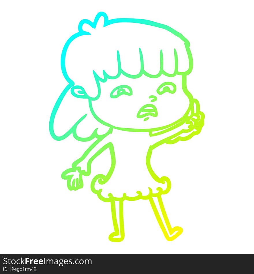 cold gradient line drawing cartoon worried woman