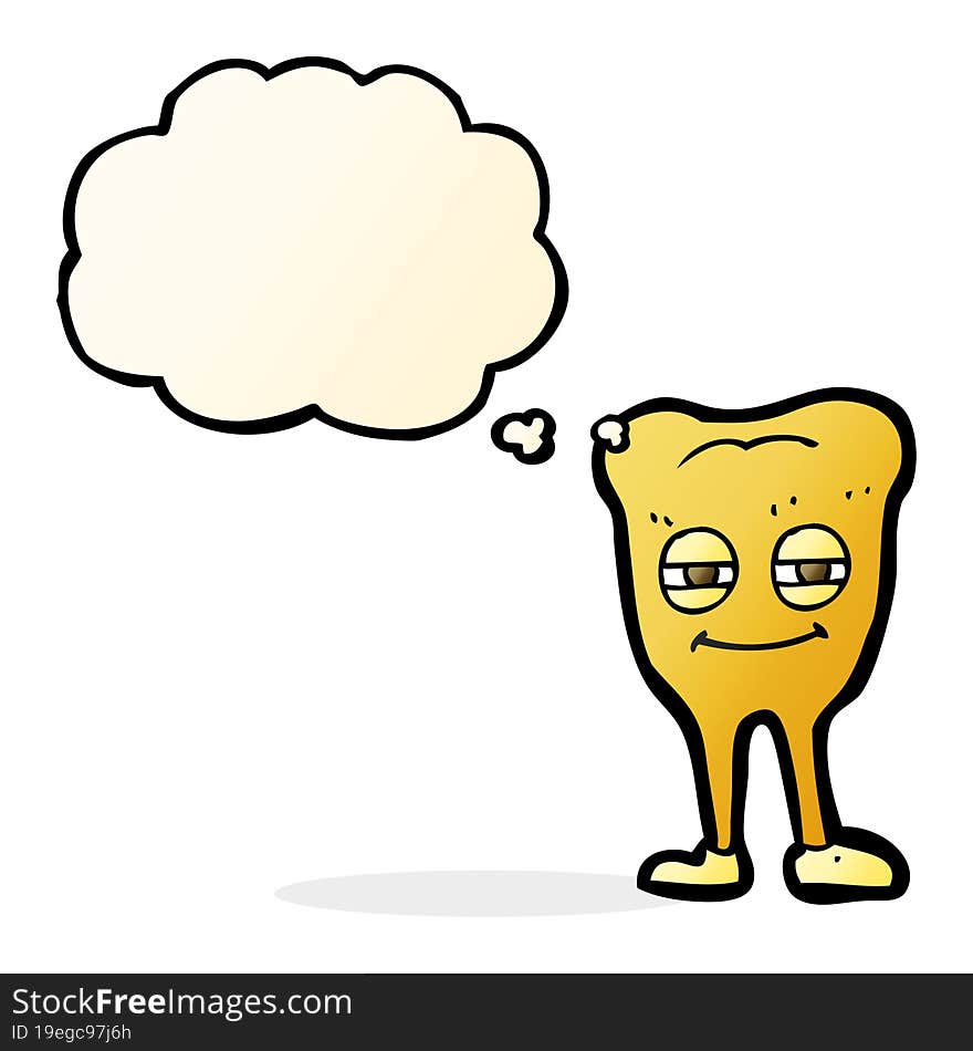 cartoon smiling tooth with thought bubble